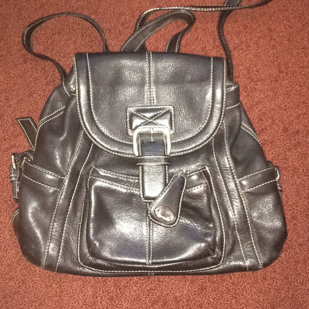 black leather backpack